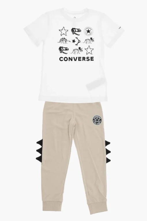Fashion ALL STAR CHCUK TAYLOR Set T-shirt Girocollo e Joggers con Stampa Dinosuaro Bambino Abbigliamento