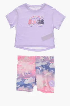 ALL STAR CHUCK TAYLOR Set T-Shirt Girocollo con Logo in Rilievo e Shorts Effetto Tie-Dye>Converse KIDS New