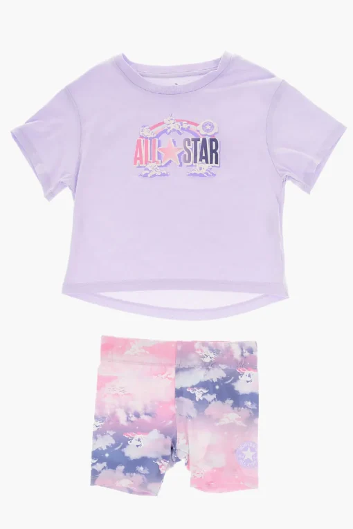 ALL STAR CHUCK TAYLOR Set T-Shirt Girocollo con Logo in Rilievo e Shorts Effetto Tie-Dye>Converse KIDS New