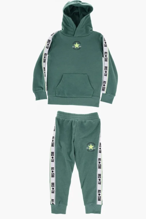 ALL STAR CHUCK TAYLOR Set Felpa Hoodie e Joggers in Tinta Unita con Banda Laterale Logata>Converse KIDS New