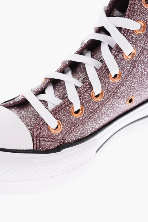 Outlet ALL STAR CHUCK TAYLOR Sneakers Alte Glitterate con Platform 4cm Donna Sneaker