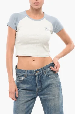 Hot ALL STAR CHUCK TAYLOR T-Shirt Crop Bicolore con Logo Ricamato Donna T-Shirts E Tops