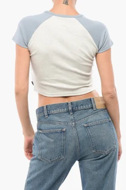 Hot ALL STAR CHUCK TAYLOR T-Shirt Crop Bicolore con Logo Ricamato Donna T-Shirts E Tops