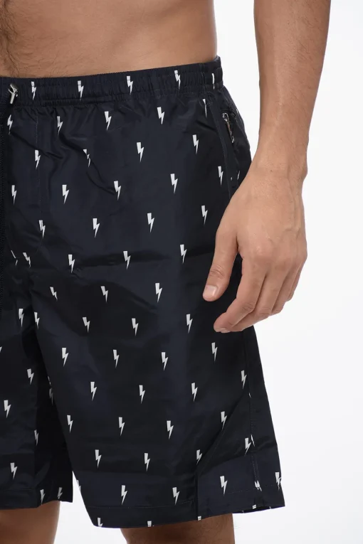 ALL-OVER MICRO BOLTS SWIM LONG SHORTS>Neil Barrett Best