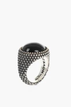 Anello Chevalier Ovale Puntinato con Pietra Onice>NOVE25 Outlet