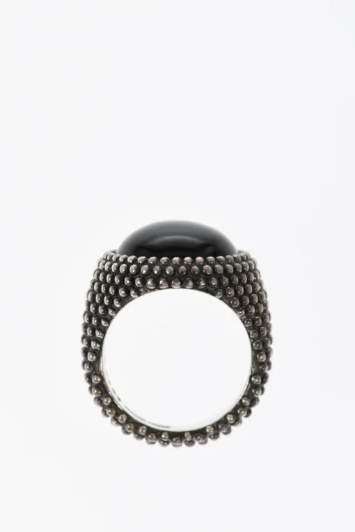 Anello Chevalier Ovale Puntinato con Pietra Onice>NOVE25 Outlet
