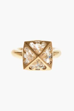 Anello in Ottone Dorato con Cristallo>Off-White Clearance