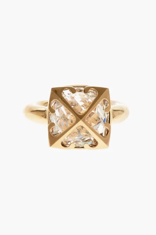 Anello in Ottone Dorato con Cristallo>Off-White Clearance