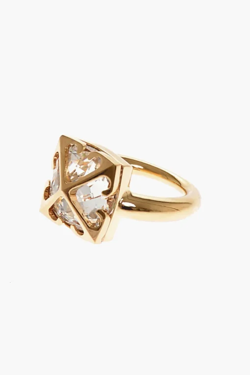 Anello in Ottone Dorato con Cristallo>Off-White Clearance