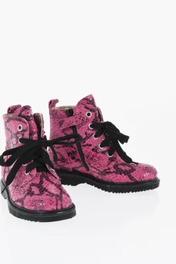 Best Anfibi in Pelle Effetto Pitone con Zip Laterale Scarpe