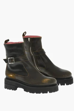 Anfibi In Pelle Effetto Vintage Con Fibbia>Dsquared2 Online
