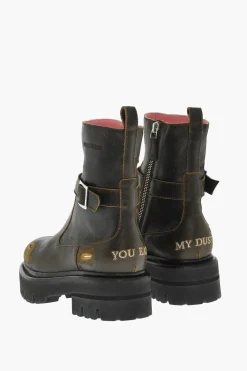 Anfibi In Pelle Effetto Vintage Con Fibbia>Dsquared2 Online