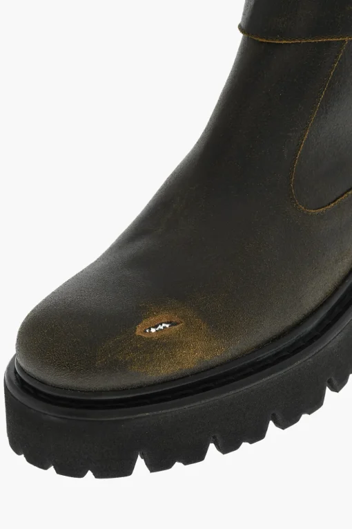Anfibi In Pelle Effetto Vintage Con Fibbia>Dsquared2 Online