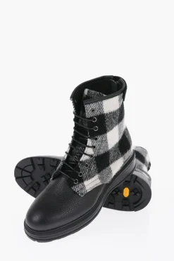 Discount Anfibi in Pelle Martellata e Lana a Quadri Buffalo Donna Stivali