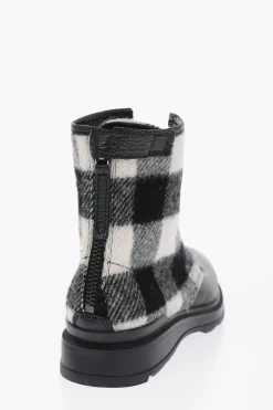 Discount Anfibi in Pelle Martellata e Lana a Quadri Buffalo Donna Stivali
