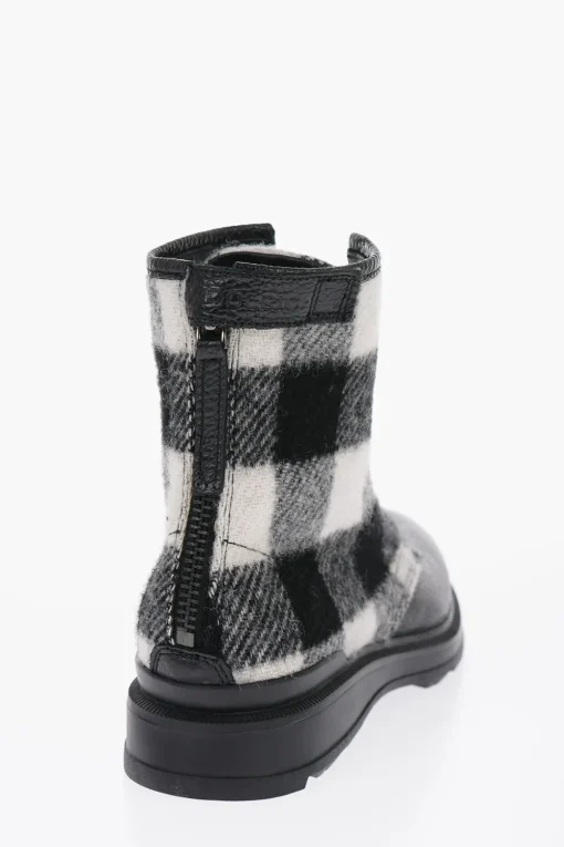 Discount Anfibi in Pelle Martellata e Lana a Quadri Buffalo Donna Stivali