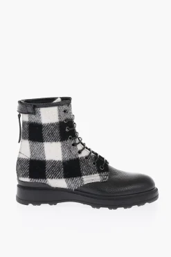 Discount Anfibi in Pelle Martellata e Lana a Quadri Buffalo Donna Stivali