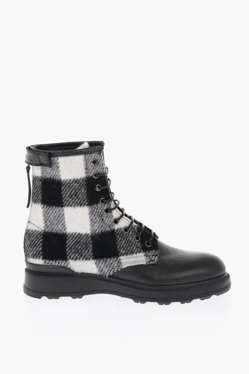 Discount Anfibi in Pelle Martellata e Lana a Quadri Buffalo Donna Stivali