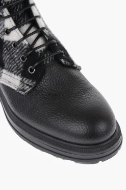 Discount Anfibi in Pelle Martellata e Lana a Quadri Buffalo Donna Stivali