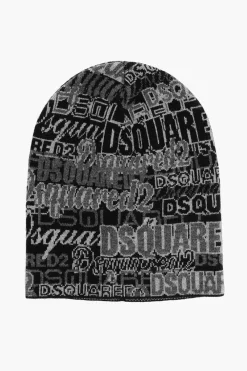 Beanie in Lana con Logo All-Over>Dsquared2 Fashion