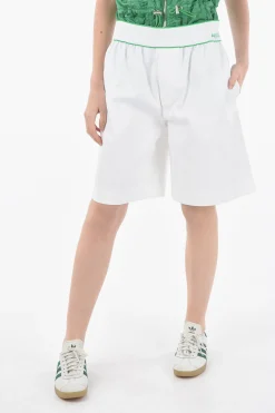 Outlet Bermuda in Cotone Sabbiato con Vita Elasticizzata e Logo Donna Pantaloni
