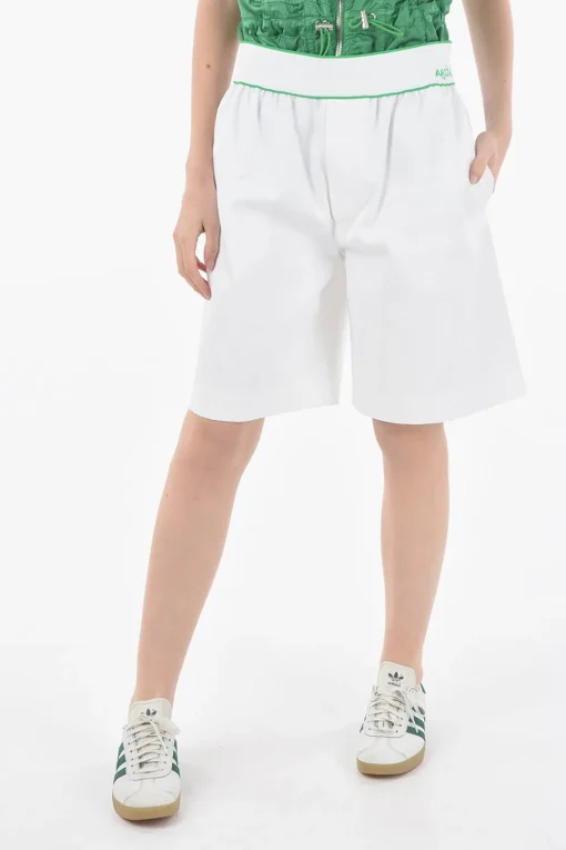 Outlet Bermuda in Cotone Sabbiato con Vita Elasticizzata e Logo Donna Pantaloni