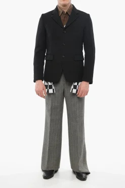 BLACK Blazer in Doppio Tessuto con Dettaglio a Scacchi></noscript>Comme Des Garçons Fashion