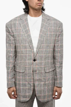 Online Blazer 2 Bottoni Distich Check Con Tasche ad Aletta Uomo Giacche