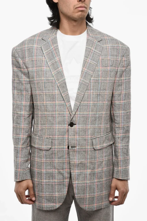 Online Blazer 2 Bottoni Distich Check Con Tasche ad Aletta Uomo Giacche