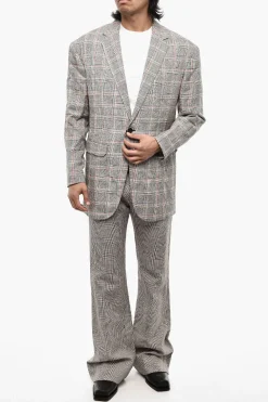 Online Blazer 2 Bottoni Distich Check Con Tasche ad Aletta Uomo Giacche