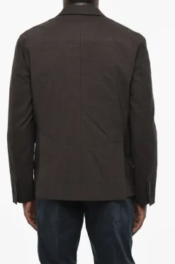 Fashion Blazer a 1 Bottone in Misto Lana Virgine con Dettaglio in Pelle Vegan Uomo Giacche