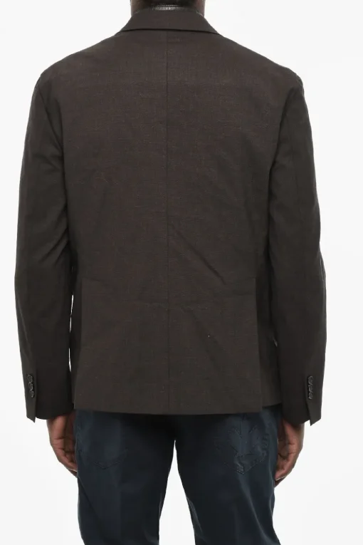 Fashion Blazer a 1 Bottone in Misto Lana Virgine con Dettaglio in Pelle Vegan Uomo Giacche