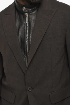 Fashion Blazer a 1 Bottone in Misto Lana Virgine con Dettaglio in Pelle Vegan Uomo Giacche