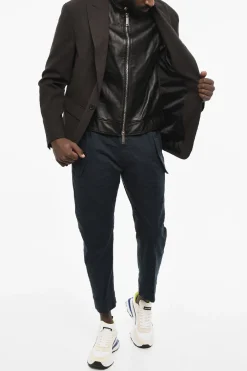 Fashion Blazer a 1 Bottone in Misto Lana Virgine con Dettaglio in Pelle Vegan Uomo Giacche