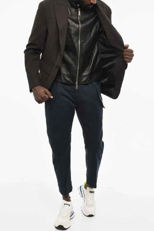 Fashion Blazer a 1 Bottone in Misto Lana Virgine con Dettaglio in Pelle Vegan Uomo Giacche