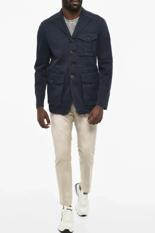 New Blazer a 4 Bottoni In Cotone con Bottoni Logati Uomo Giacche