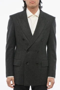 Fashion Blazer a Doppio Petto in Lana Gessata con Rever Lancia Uomo Giacche