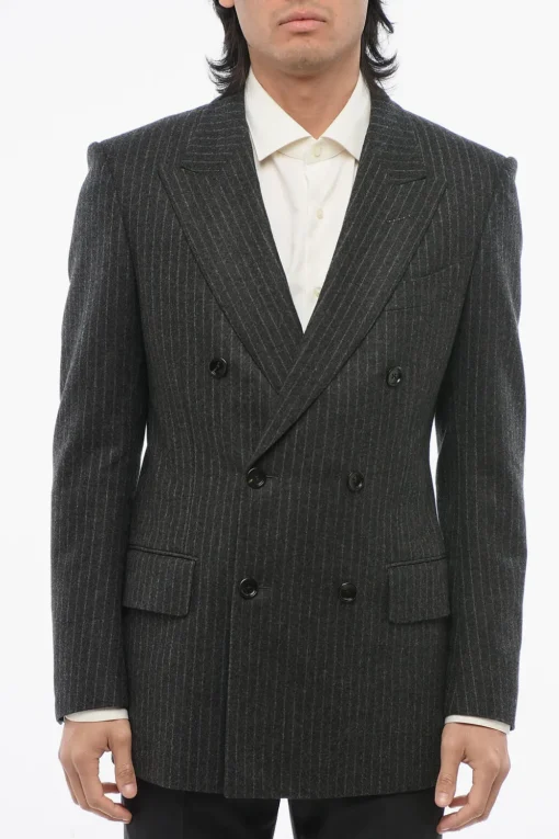 Fashion Blazer a Doppio Petto in Lana Gessata con Rever Lancia Uomo Giacche