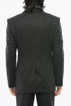 Fashion Blazer a Doppio Petto in Lana Gessata con Rever Lancia Uomo Giacche
