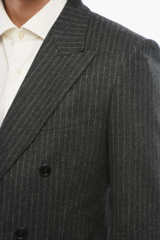 Fashion Blazer a Doppio Petto in Lana Gessata con Rever Lancia Uomo Giacche