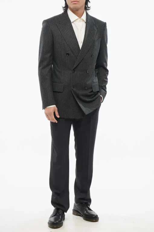 Fashion Blazer a Doppio Petto in Lana Gessata con Rever Lancia Uomo Giacche