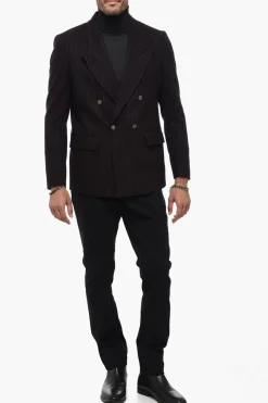 Blazer a Doppiopetto Gessata con Spacco sul Retro></noscript>Marsem Online