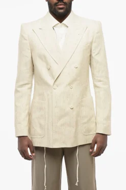 Clearance Blazer Doppiopetto BRUCE in Misto Seta con Tasche a Toppa Uomo Giacche