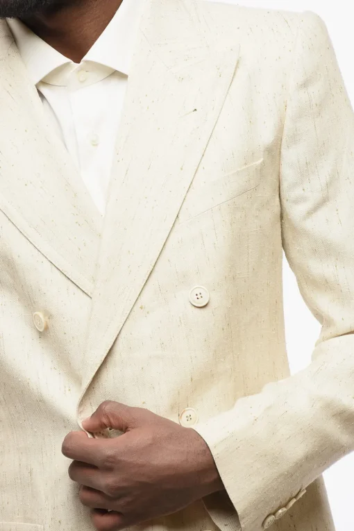 Clearance Blazer Doppiopetto BRUCE in Misto Seta con Tasche a Toppa Uomo Giacche