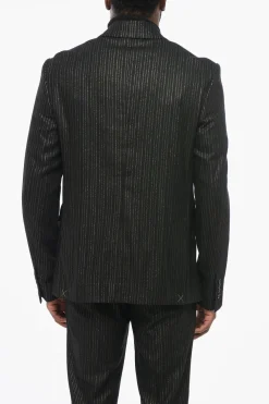 Online Blazer Doppiopetto Gessato in Lurex con Rever in Satin Uomo Giacche