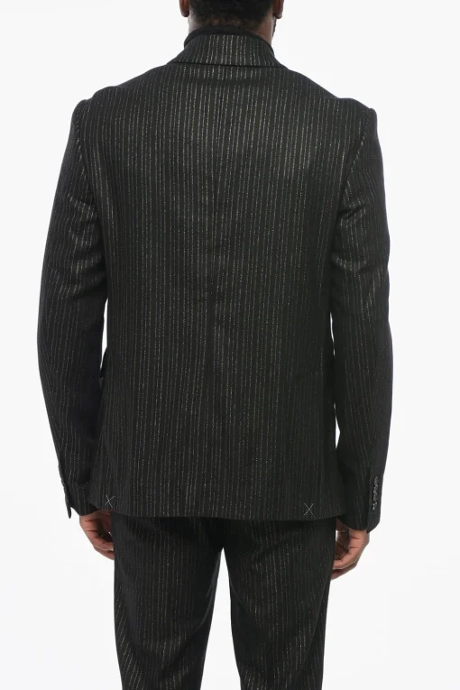 Online Blazer Doppiopetto Gessato in Lurex con Rever in Satin Uomo Giacche