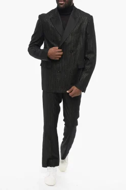 Online Blazer Doppiopetto Gessato in Lurex con Rever in Satin Uomo Giacche