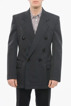 Blazer Doppiopetto in Lana Twill con Cuciture a Vista>Bottega Veneta Outlet