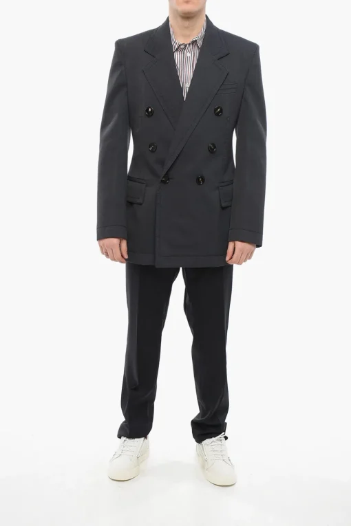 Blazer Doppiopetto in Lana Twill con Cuciture a Vista>Bottega Veneta Outlet