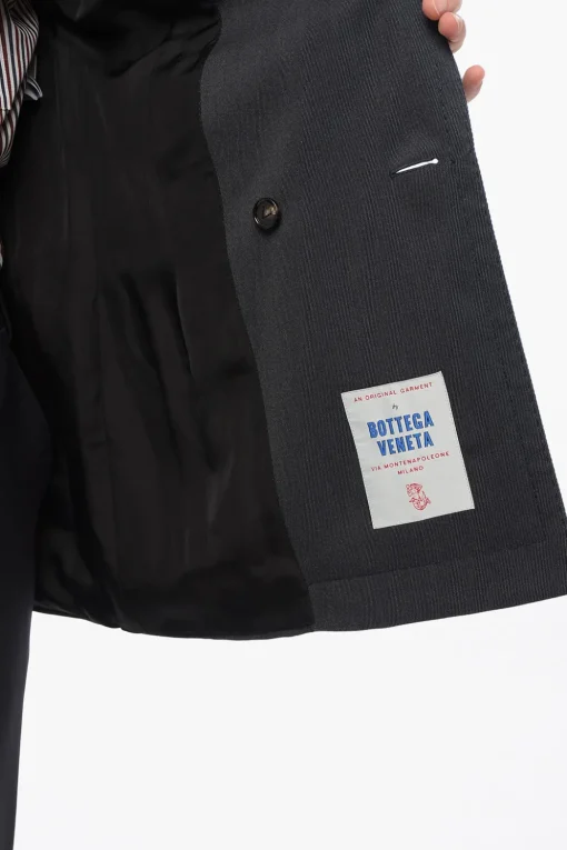 Blazer Doppiopetto in Lana Twill con Cuciture a Vista>Bottega Veneta Outlet